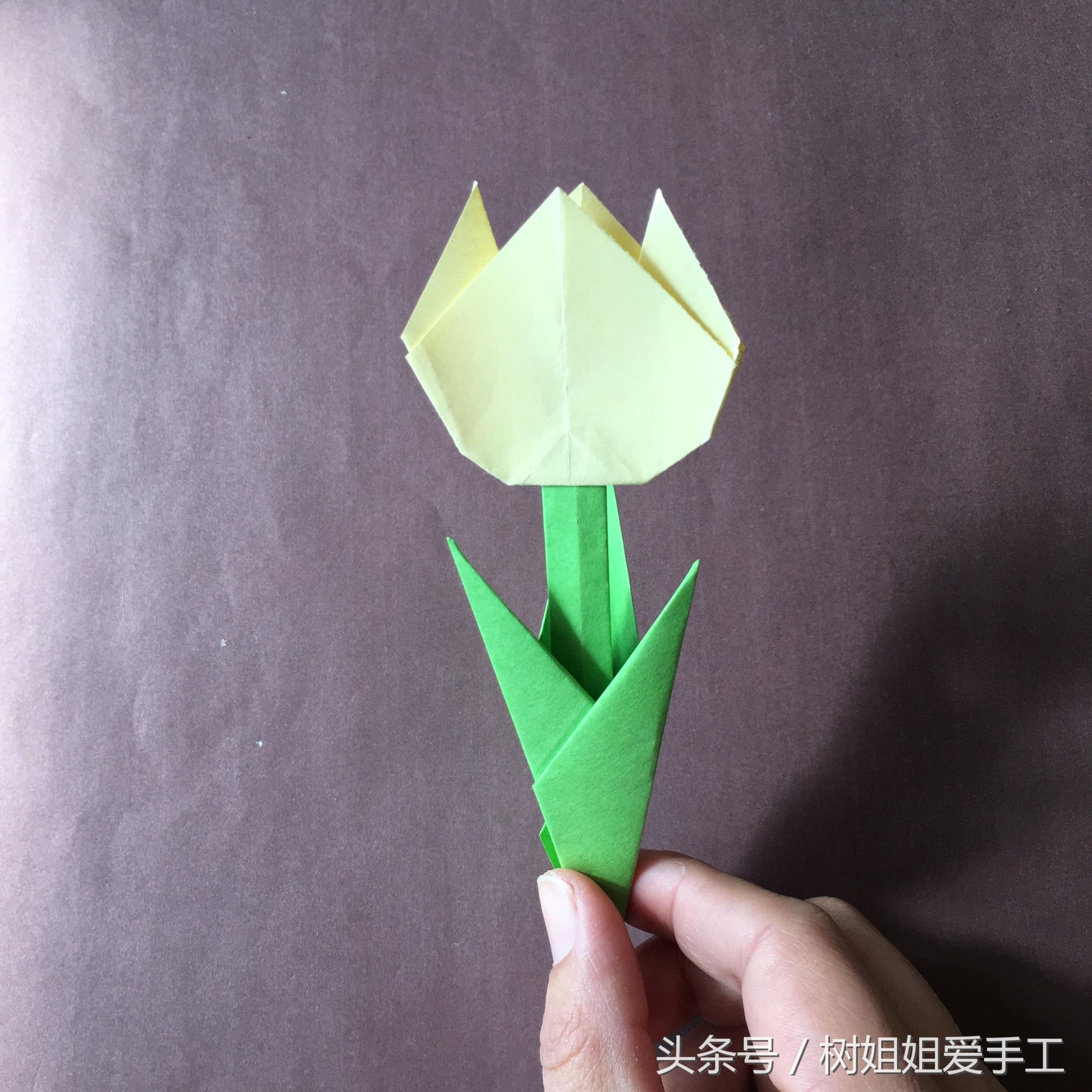 幼儿亲子折纸:郁金香的立体折法