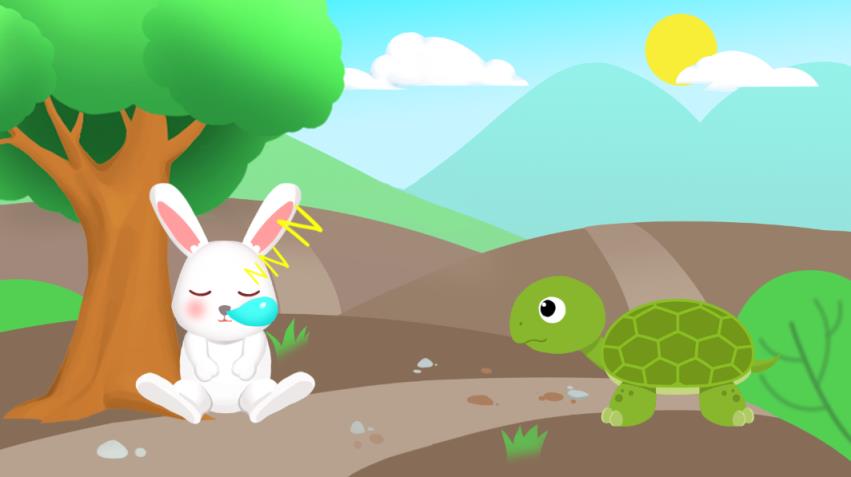 第二天早上,乌龟和兔子按照约定来参加比赛.